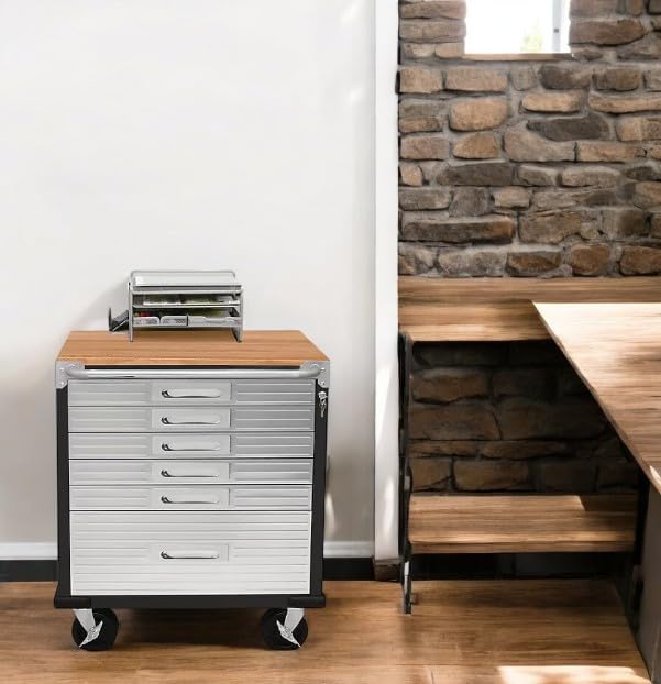 Heavy Duty Rolling Storage Cabinet with Wheels and Drawers, Workstation for Garage, Office, Workshop, 6 Drawer (28" W x 25" D x 34.5" H), Graphite