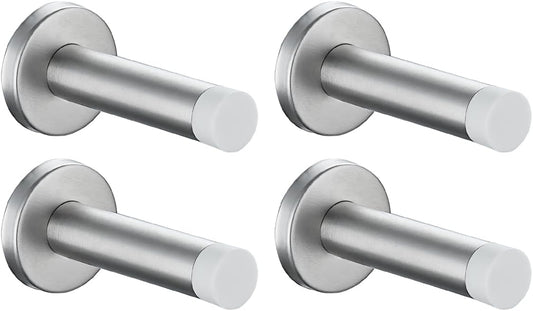 JQK Door Stopper, 304 Stainless Steel Thicken 1mm Sound Dampening Door Stop Bumper Wall Protetor 4 Pack, Brushed, DSB5-WN-P4