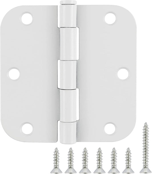 12 Pack Interior 3.5" Door Hinges for Doors 3 1/2 Inch White Matte Rounded 5/8" Noise Free Flat Residential Standard Hinge for Study Spare/Play/Lounge/Bed Room,Walk-in Closet,DIY Table,Celler,Balcony
