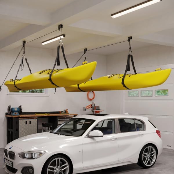 RAD Sportz Kayak Hoist 2-Pack Quality Garage Storage Canoe Lift with 125 lb Capacity Even Works as Ladder Lift Premium Quality Pulley System, Black
