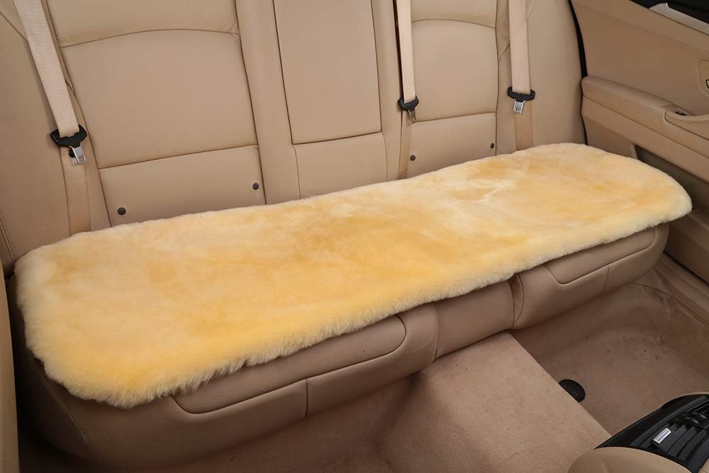 Fluffy Genuine Australia Sheepskin Car Seat Cover for Auto Interior Accessories with Soft Fuzzy Wool Eco-Friendly Natural Fur Non-Slip (Golden Yellow, Back)