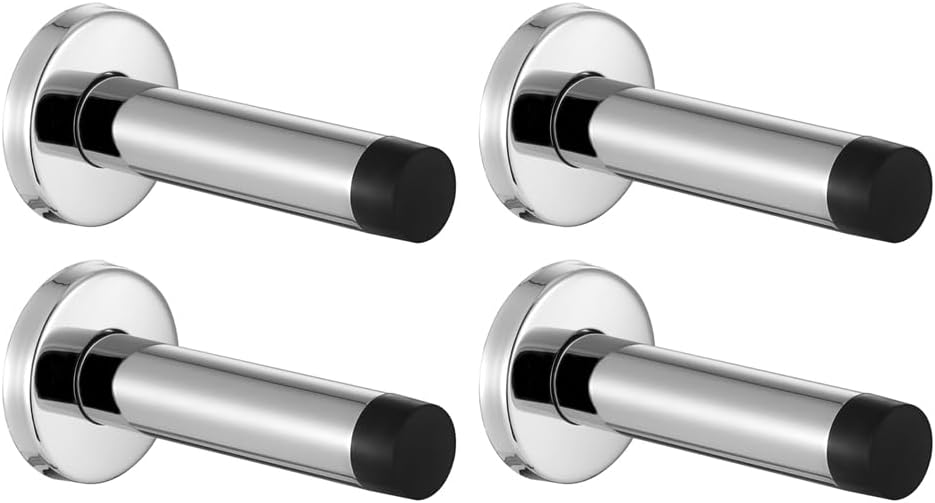JQK Door Stopper Chrome, 304 Stainless Steel Thicken 1mm Sound Dampening Door Stop Bumper Wall Protetor 4 Pack, Polished Chrome, DSB5-CH-P4