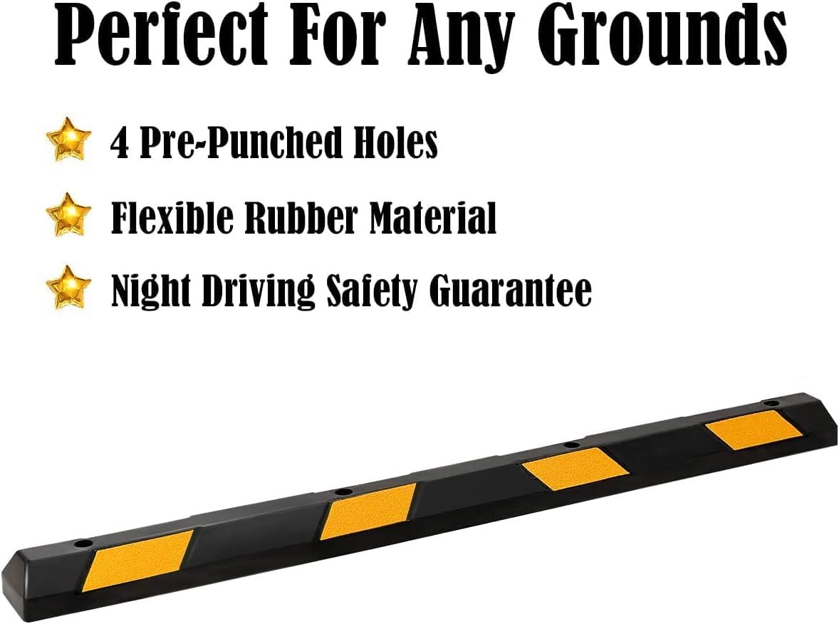ERGOMASTER Parking Stopper for Garage,72” Rubber Parking Block with 8 High Reflective Yellow Safety Stripes for Vehicles Truck Driveway, Protect Pumpers from Cars Vans Trucks (1 Pack)