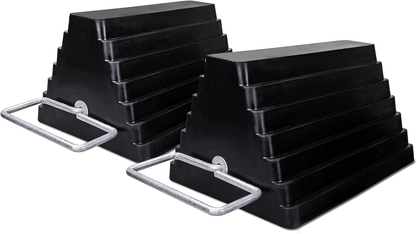 2 Packs Rubber Heavy Duty Wheel Chocks for Travel Trailers with Eye Bolt, Solid Wheel Chock Stopper for Camper, RV, Cars and Truck, Black, 9" Length x 7.1" Width x 5.5" Height