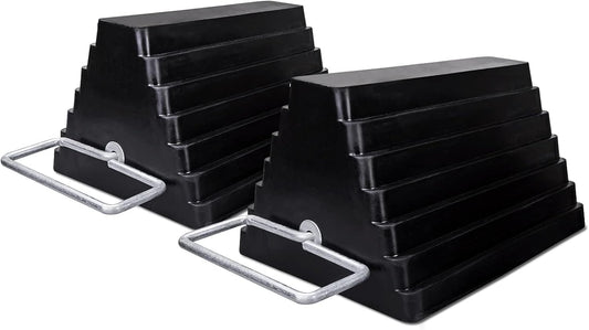 2 Packs Rubber Heavy Duty Wheel Chocks for Travel Trailers with Eye Bolt, Solid Wheel Chock Stopper for Camper, RV, Cars and Truck, Black, 9" Length x 7.1" Width x 5.5" Height