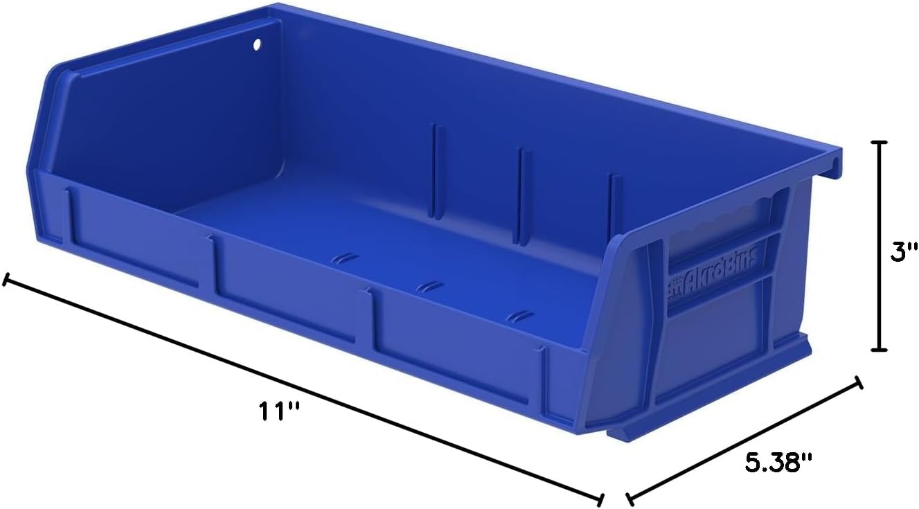 Akro-Mils 30232 AkroBins Plastic Storage Bins, Space-Saving Stackable Bins for Garage, Pantry, Craft Organization, 5-Inch x 11-Inch x 3-Inch, Blue, 8-Pack