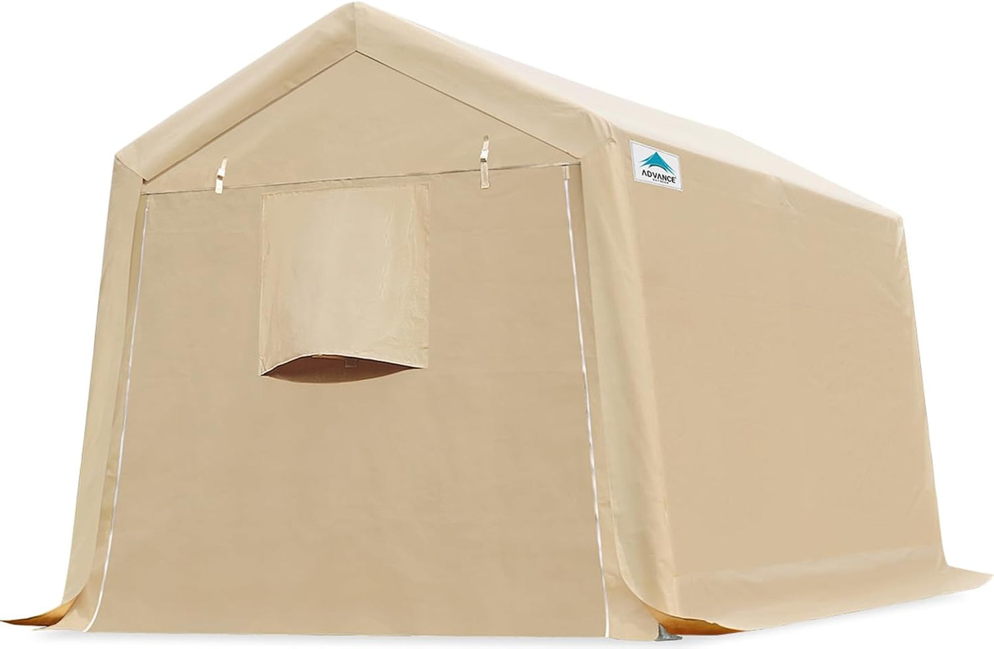 ADVANCE OUTDOOR 8X14 ft Steel Metal Peak Roof Portable Garage Shelter Storage Shed Carport for Motorcycle Bike or Garden Tools with 2 Roll up Doors & Vents, Beige