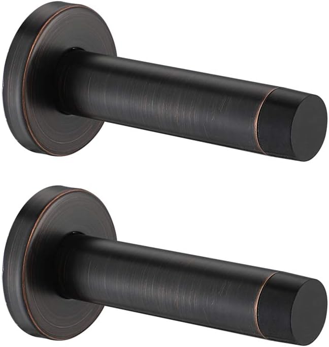 JQK Door Stopper Oil Rubbed Bronze, 304 Stainless Steel Thicken 1mm Sound Dampening Door Stop Bumper Wall Protetor 2 Pack, ORB, DSB5-ORB-P2