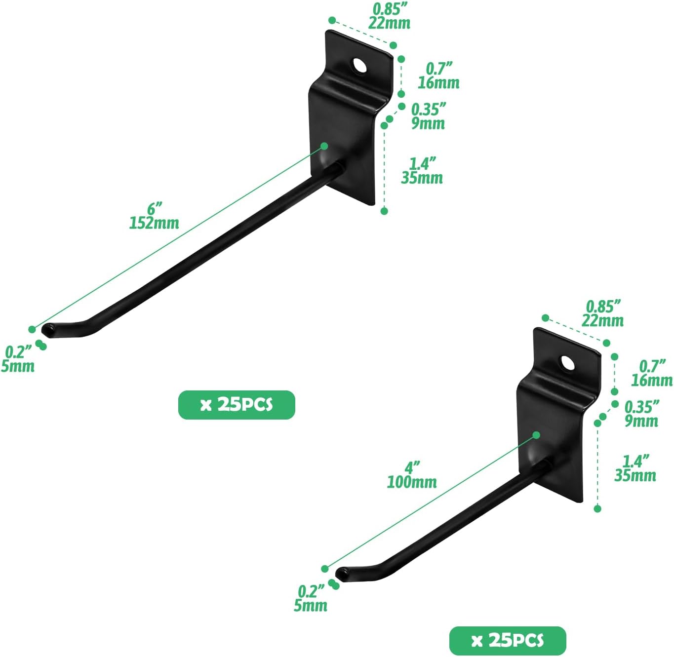 Yuahar Slatwall Hooks 50Pcs 4/6 Inch Slatwall Accessories Heavy Duty Slat Wall Hanging Hooks Panel Display Hooks Pegboard Gridwall Display Hook for Garage Retail Shop (Black)