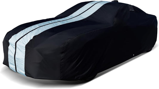 iCarCover Premium Plus Car Cover for 1973-1977 Chevy El Camino Waterproof All Weather Rain Snow UV Sun Hail Protector for Automobiles, Full Exterior Indoor Outdoor Car Cover (Stripe - Black/Gray)