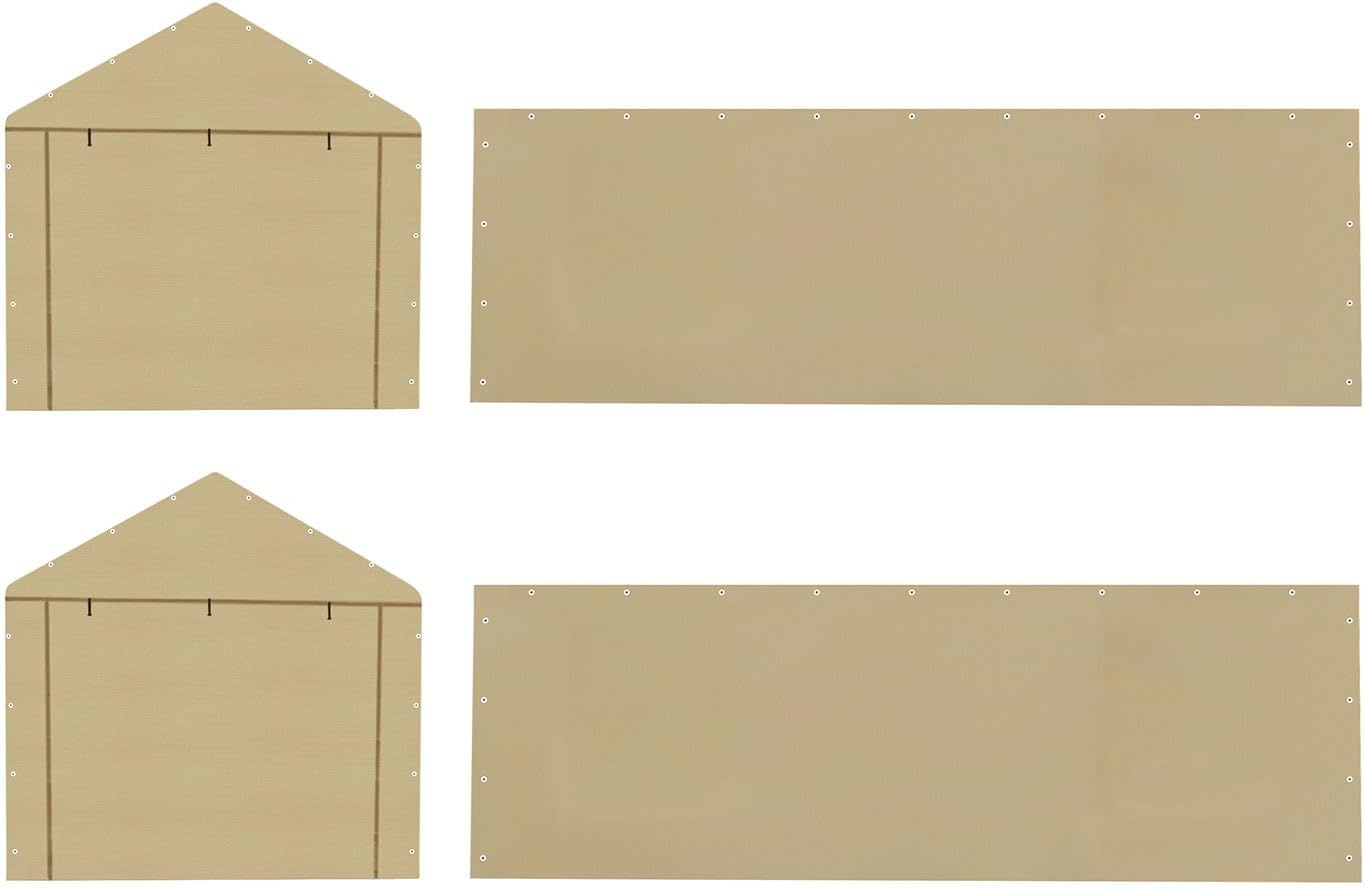 10 * 20 FT Carport Replacement Tarp Canopy, Sidewall kit Panel Set of 4, 180G PE Waterproof & UV Protected Replacement Sidewall Cover, Beige
