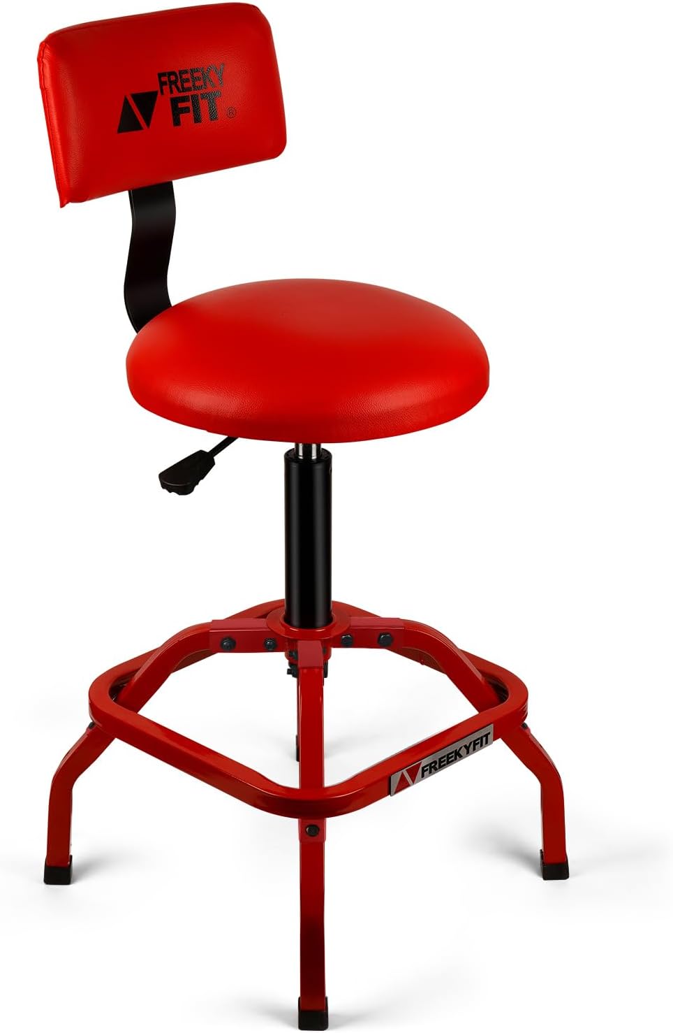 Shop Stool with Backrest, Mechanic Garage Stool for Workshop, Adjustable Shop Stools Chair, Padded Workbench Stools for Men Women, 300 LBS Capacity, 360° Swivel PVC Seat, Heavy Duty, Red