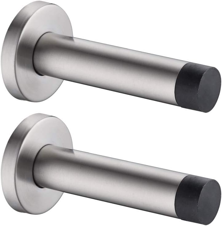 JQK Door Stopper, 304 Stainless Steel Thicken 1mm Sound Dampening Door Stop Bumper Wall Protetor 2 Pack, Brushed, DSB5-BN-P2