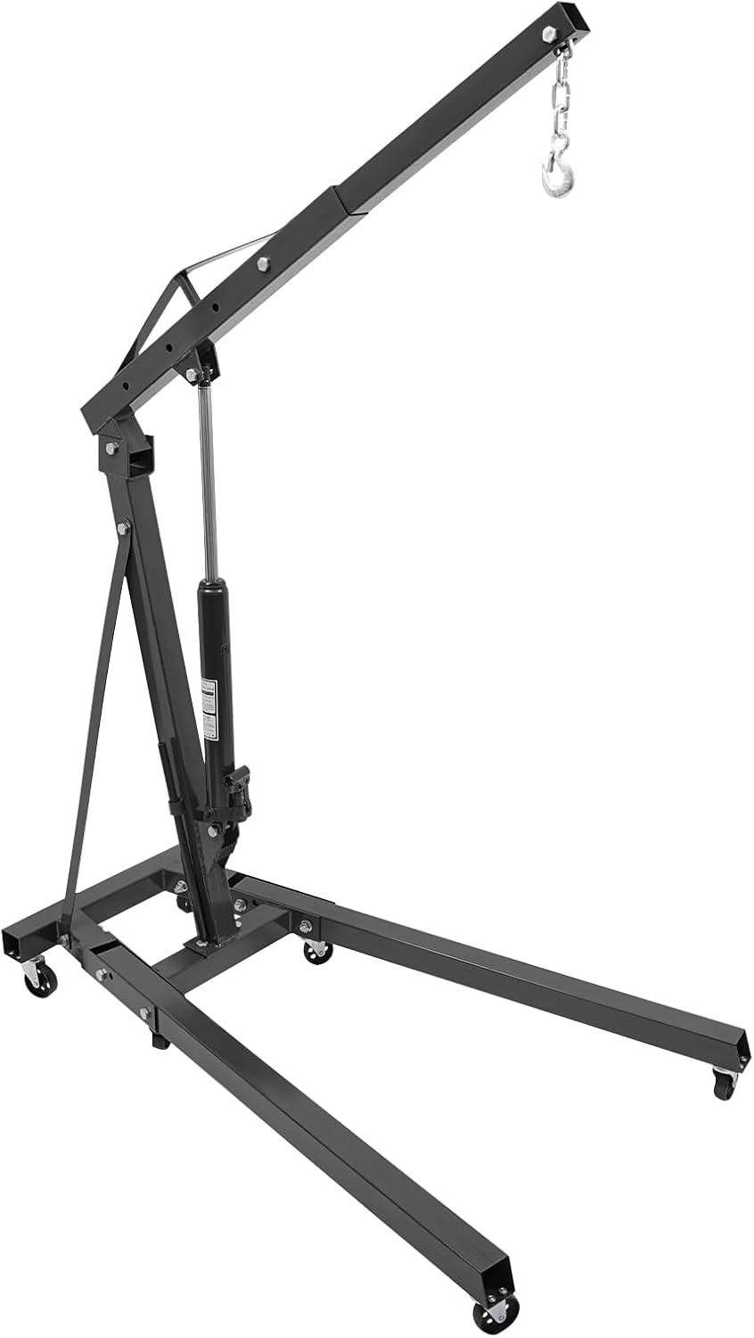 LOYALHEARTDY 1 Ton Hydraulic Engine Hoist, Folding Engine Lift with 6 Wheels, Heavy Duty Steel Shop Engine Crane, Cherry Picker Engine Hoist for Garage, Workshop, 2200 LBS (Black, 1 Ton)