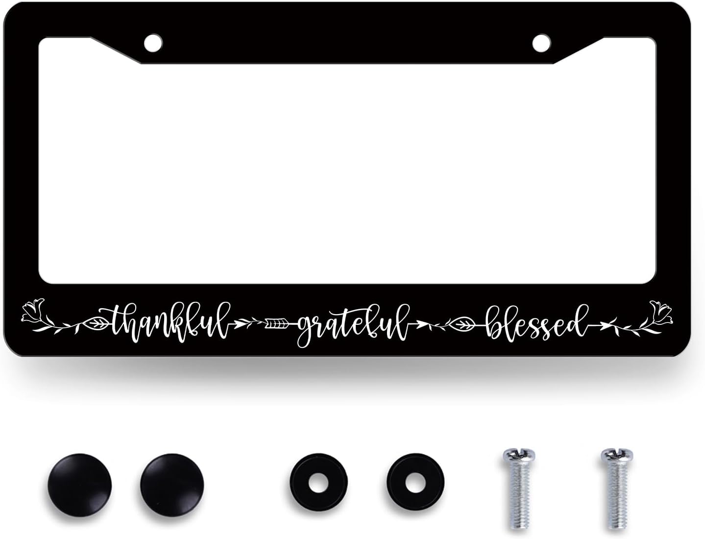 Thankful Grateful Blessed License Plate Frame Christianity License Plate Holder Funny License Plate for Belief Car Decoration Stainless Steel Car Accessory with Screws Men Women 12.3" x 6.3"