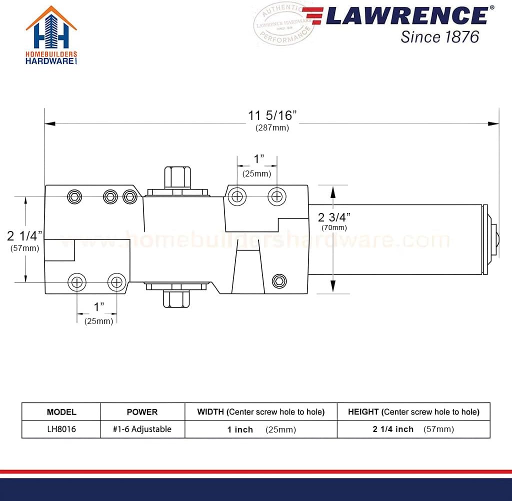 Lawrence Extra Heavy Duty Door Closer Commercial Grade 1 - Adjustable 6-Speed Delayed-Action Door Control with 3 Pistons – Flexible Installation with Included Hardware - Embassy Series LH8016