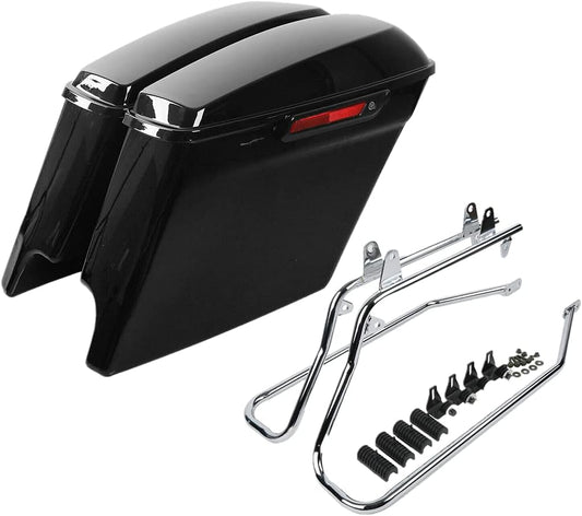 XFMT Vivid Black 5" Stretched Extended Saddlebags Hard Saddle Bags W/Chrome Latches & Conversion Bracket For Harley Softail Heritage Deluxe 1984-2017