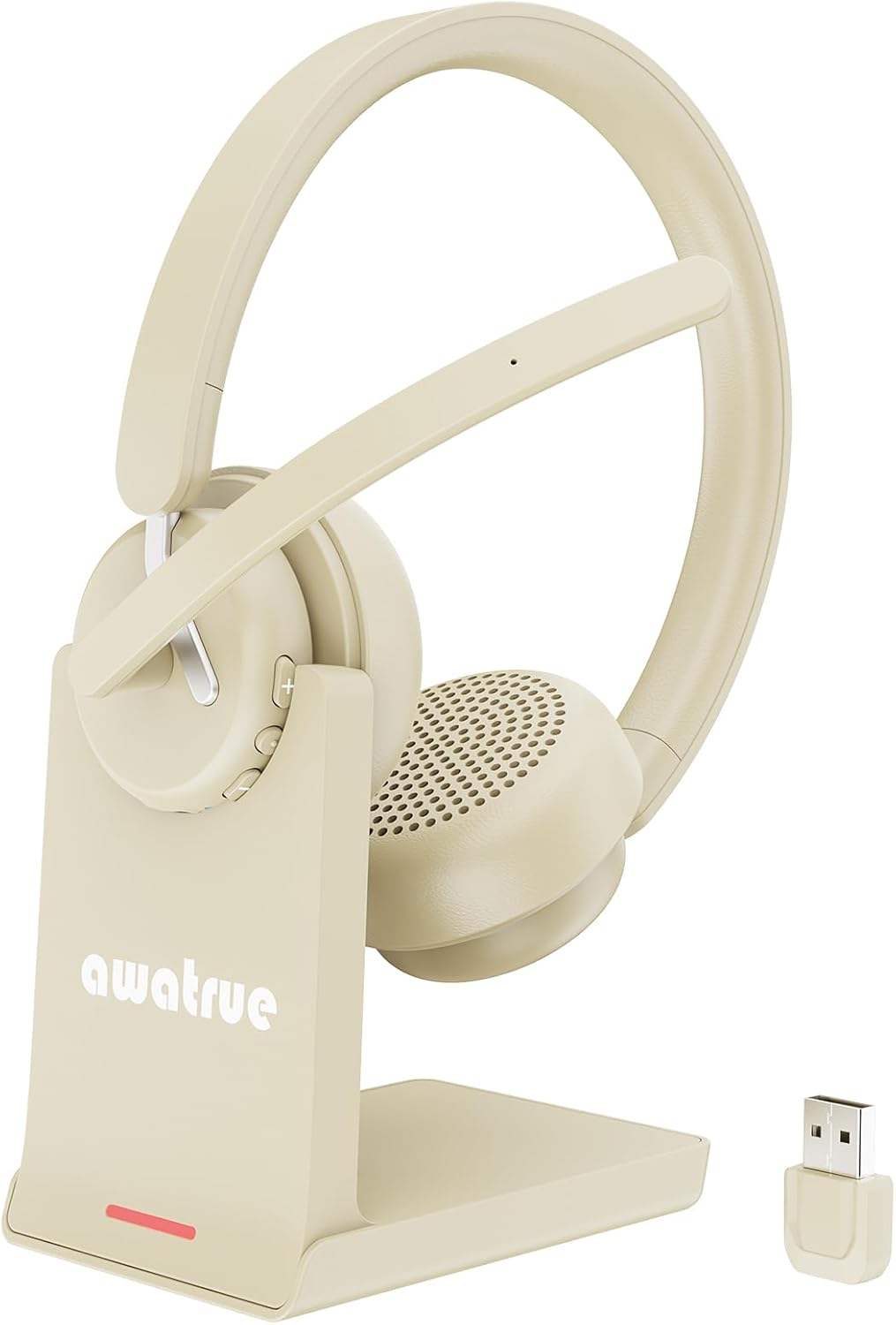 Wireless Headset with Mic, 2.4GHz Bluetooth Headset with AI Noise Cancelling Microphone & Charging Base, Wireless Headphones with USB Dongle for PC (Apricot, L)