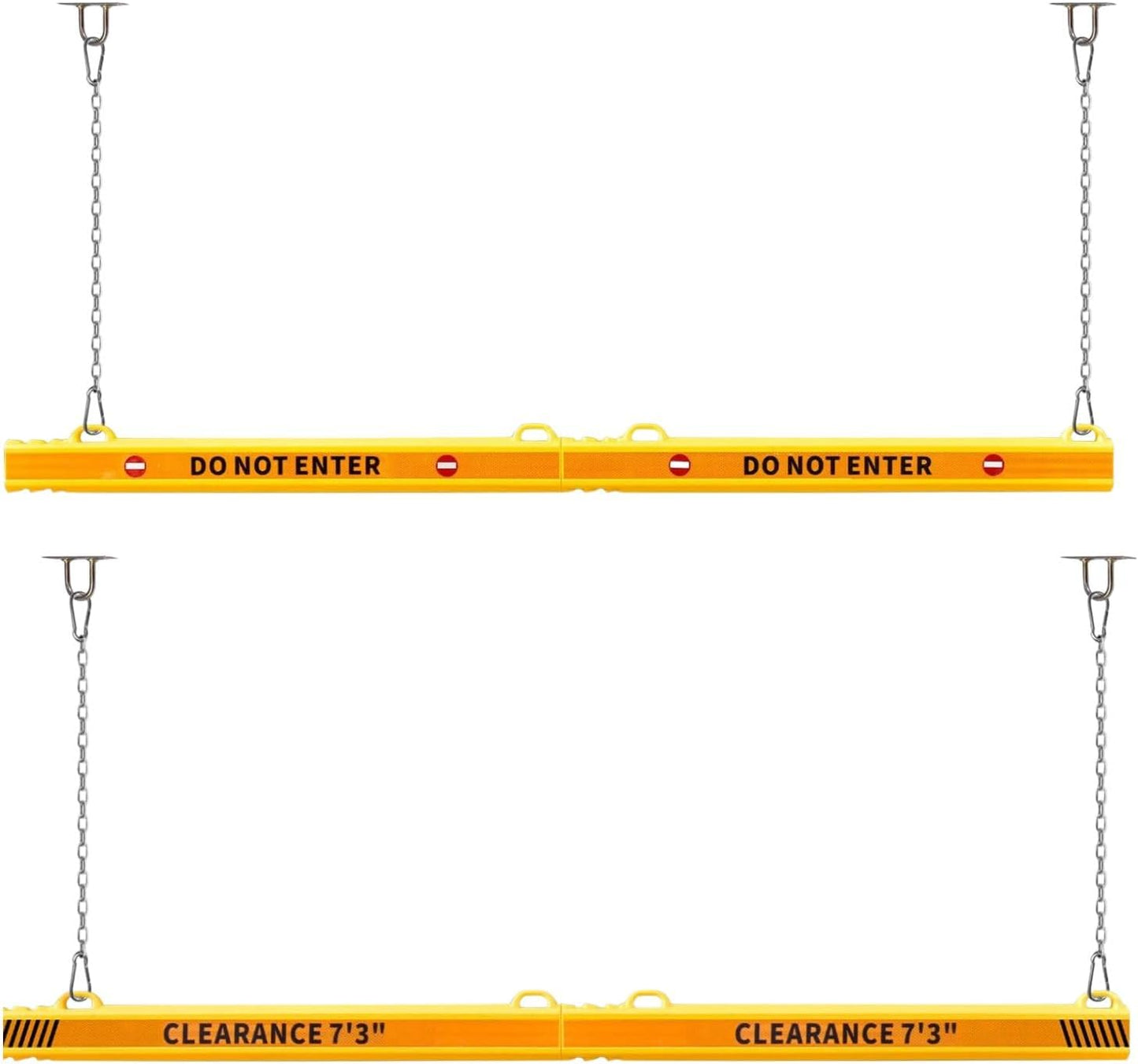 78” Height Guard Clearance Bar (Warning Sign) - MAX Clearance Adjustable to 7' 3" - Hanging Safety Bar with Reflective Yellow Stripes for Parking Lots, Warehouses, Garage Entrances