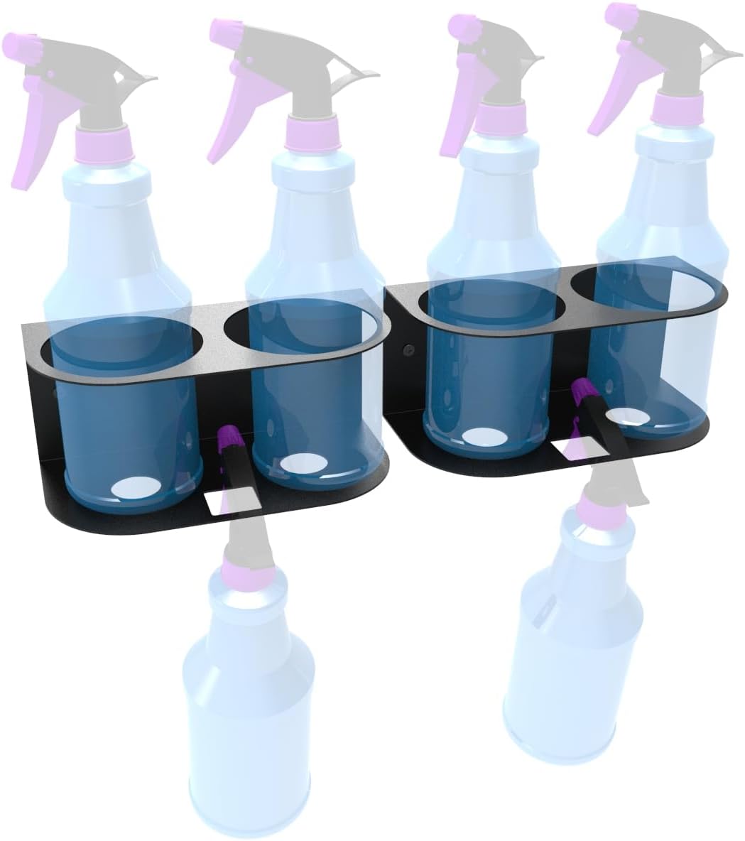 JINGCHENGMEI 2Pcs of 2 Spray Bottles Holder, Steel Wall Mount Storage Organizer for All-Purpose at Garage and Home (SBH-2B2Pcs)