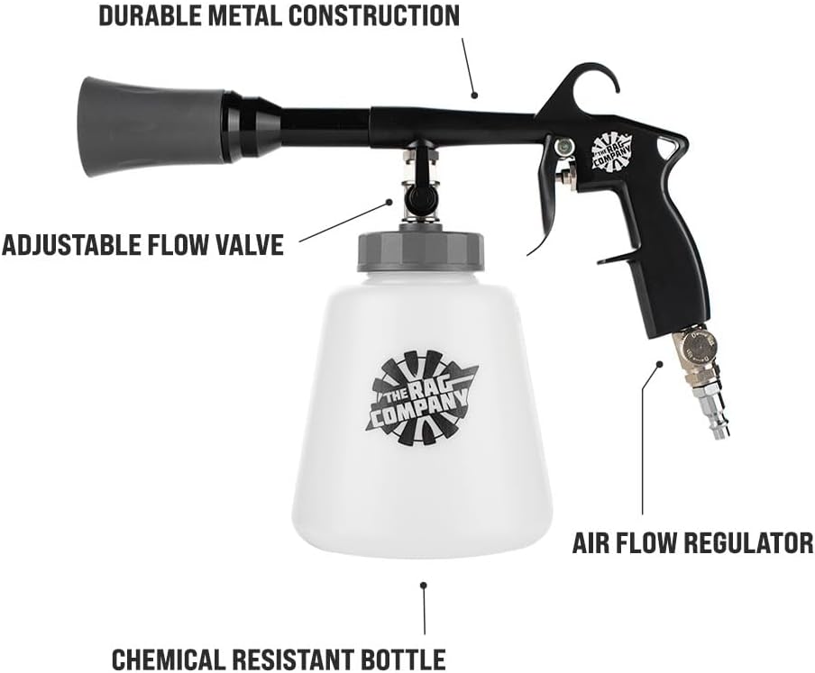 The Rag Company - Ultra AIR Blaster Plus - Deep Clean Interior Detailing Tool; Air and Liquid Combo; Durable Metal Design; Trigger Operated - Black