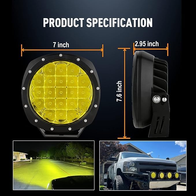BIGLION.X 7Inch Round LED Amber Driving Offroad Lights 2PCS 210W 32000LM Amber Off road Lights LED Off Road Light Round Waterproof IP68 IP69K 12V 24V for Pickup Trucks SUV ATV UTV 4x4