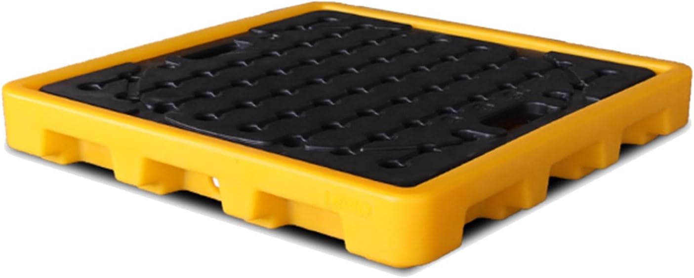 2 Drum Containment Spill Pallet, Polyethylene Low Profile Paint Bucket Tray, Industrial Garage Storage Detachable Shipping Leakproof Platform (Color : Yellow-1 Pack, Size : 26.4"x26.4"x3.9"