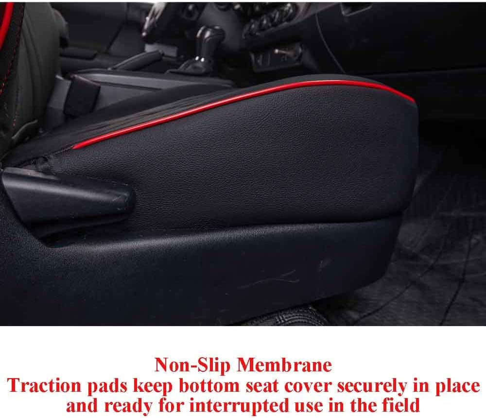 EKR Tacoma Front Car Seat Covers for Toyota Tacoma 2012 2013 2014 2015 (Regular Seats) Custom Leather Truck Seat Cover - Front Row Only, Leather (Black with Red Trim)