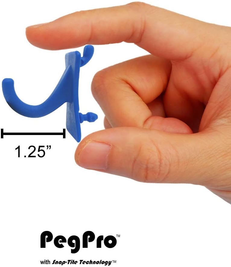 PegPro® J Hooks Kit for Standard “Wood Fiber” pegboard – Durable Plastic Pegboard Hooks - for Garage, Kitchen, Craft Room, and More (J Hook - 24 Pack, Blue)