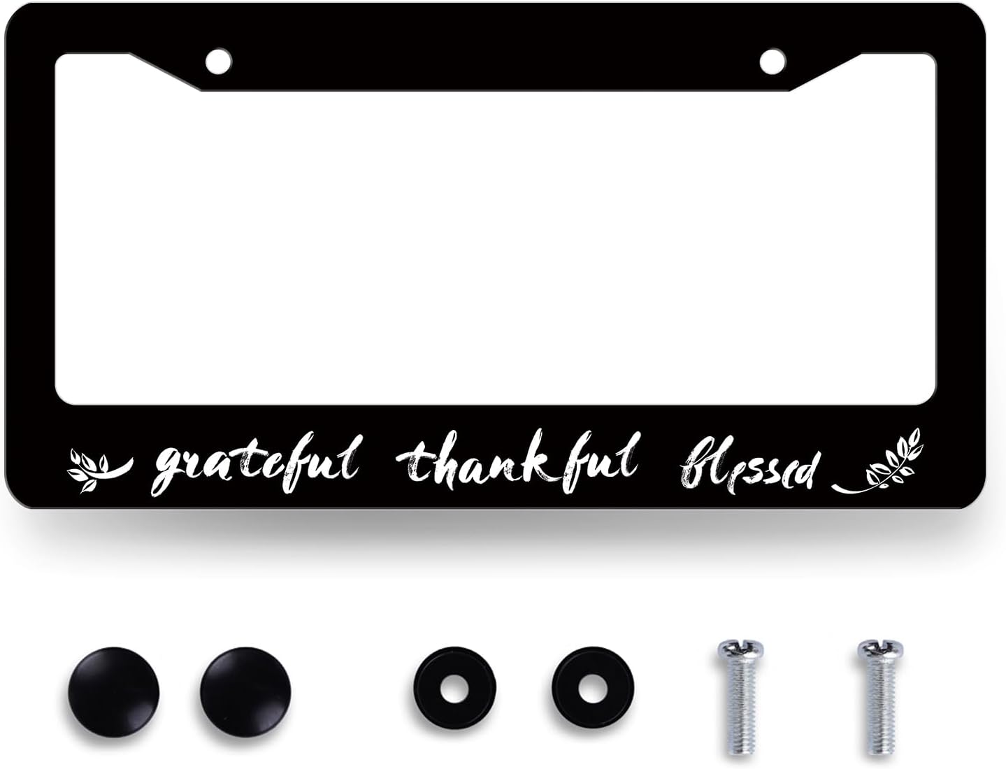 Thankful Grateful Blessed License Plate Frame Christian License Plate Holder Funny License Plate for Car Decoration Stainless Steel Belief Car Accessory with Screws 12.3" x 6.3"