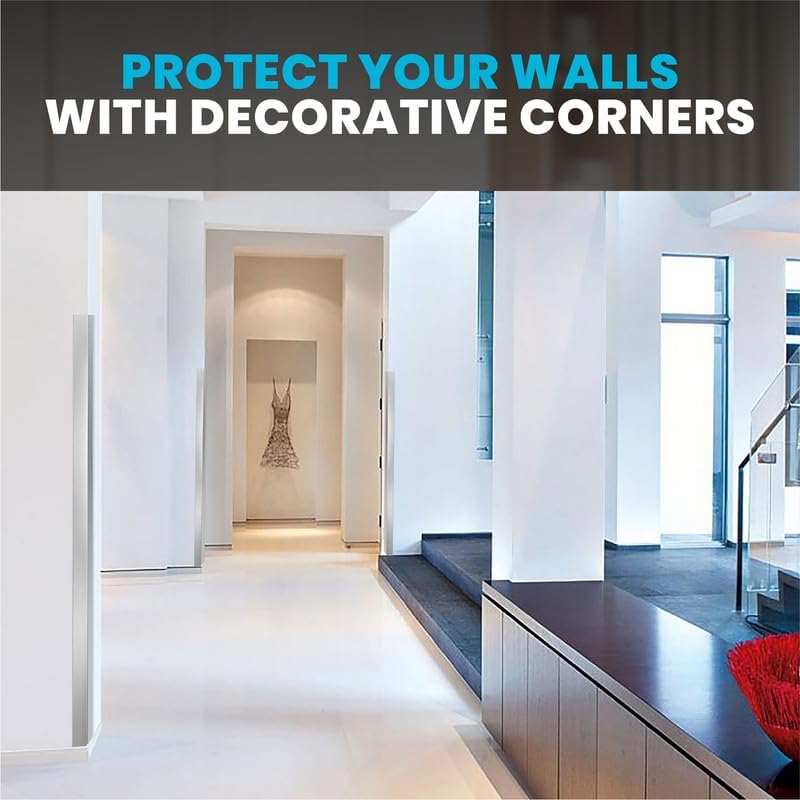Proflex Wall Corner Protector - Pack of 6 Self Adhesive Corner Guards for Walls Edge Protection - 1-1/2 inch x 36 inch, Brushed Aluminum – Easy to Apply – No Tools Needed