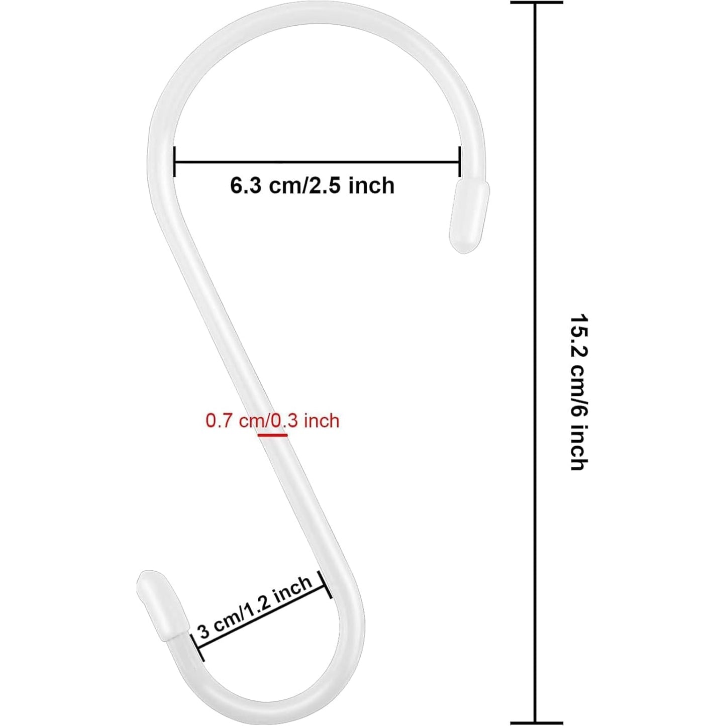 24 Pack 6 Inch White S Hook, Large Vinyl Coated S Hooks with Rubber Stopper Non Slip Heavy Duty S Hook, Steel Metal Rubber Coated Closet S Hooks for Hanging Jeans Plants Jewelry Pot Pan Cups Towels