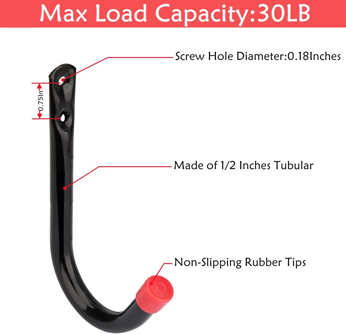 Garage Storage J Utility Hook, 8 Pack Heavy Duty Wall Mounted Hanging Hooks Organize Garden Tools, Gym Bags, Stroller, Toy,Power Tool, Black and Red