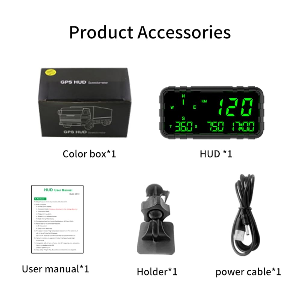 Heads Up Display for Car Digital GPS Speedometer kit MPH Odometer Automotive Compass for Dashboard HUD Fatigued Driving Alert Speeding Alarm for Trucks Golf cart All Vehicles (C3012)