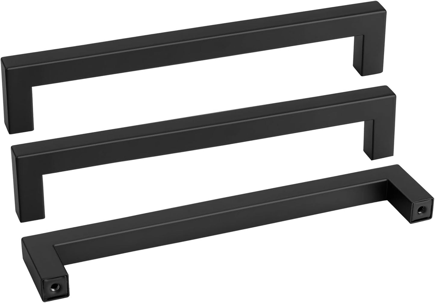 goldenwarm Black Matte Cabinet Pulls Kitchen Bathroom Door Drawer Closet Hardware Handles, LSJ12BK224, 50 Pack 8 4/5 Inch in Hole Black Pull, Flat Square Bar Modern Drawer Handle