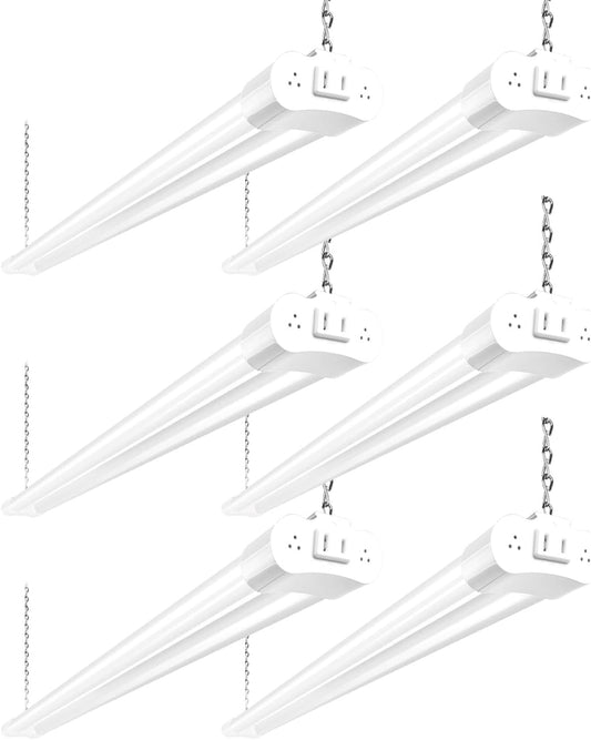 hykolity 6 Pack 4FT Linkable LED Shop Light for Garage, 6500lm, 4FT 60W Utility Light Fixture, 5000K Daylight LED Workbench Light with Plug, Hanging or Surface Mount, White - ETL