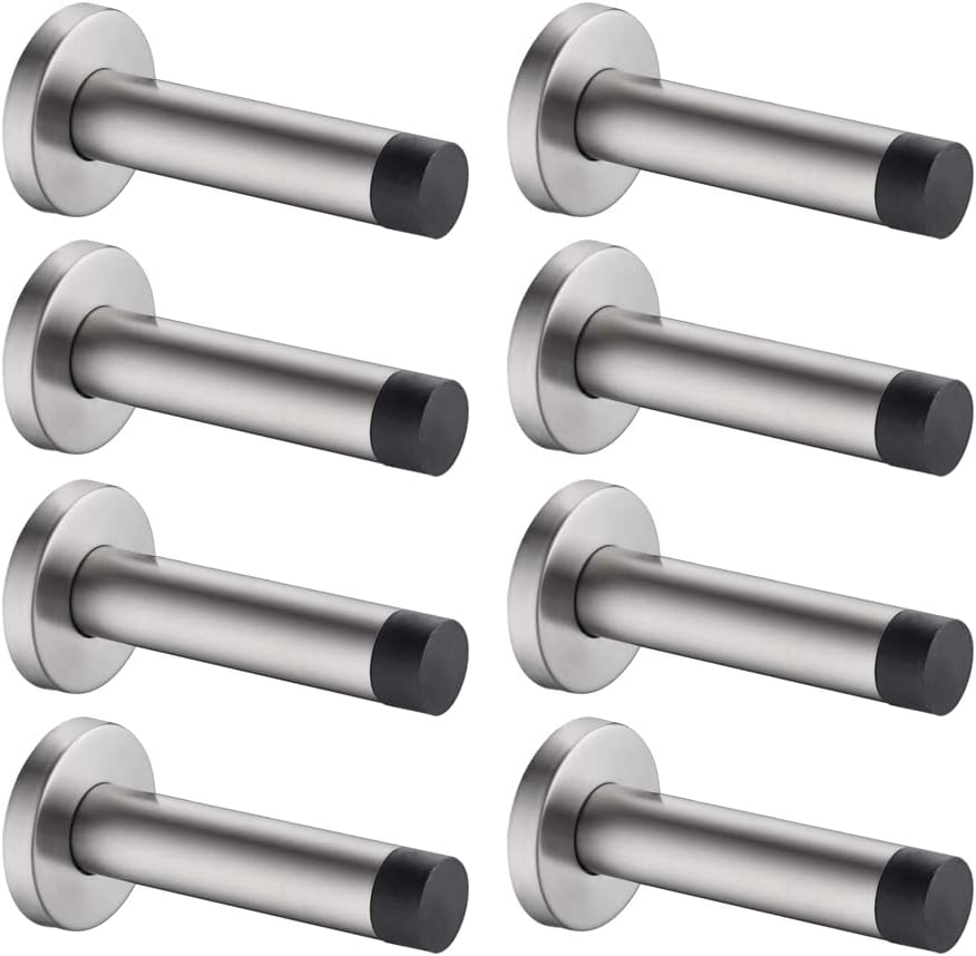 JQK Door Stopper, 304 Stainless Steel Thicken 1mm Sound Dampening Door Stop Bumper Wall Protetor 8 Pack, Brushed, DSB5-BN-P8
