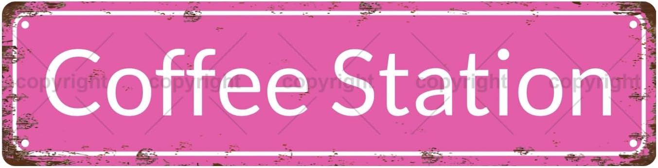 COFFEE STATION Space Vintage Metal Tin Street Sign Bar Cafe Garage Cave Home Room Wall Bathroom Farmhouse Garden Porch Patio Decor, 16 x 4 Inch