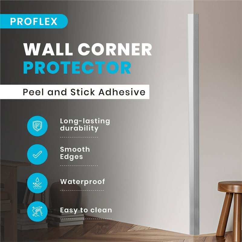 Proflex Wall Corner Protector - Pack of 6 Self Adhesive Corner Guards for Walls Edge Protection - 2 inch x 48 inch, Brushed Aluminum – Easy to Apply – No Tools Needed