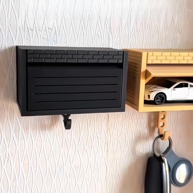 Wall-Mounted Car Display Key Holder, Decorative Garage Model Design, Multiple Colors（No Car） (Brick-Red（No Car）)