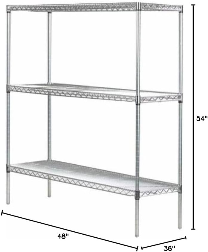 Omega 36" Deep x 48" Wide x 54" High 3 Tier Chrome Starter Shelving Unit