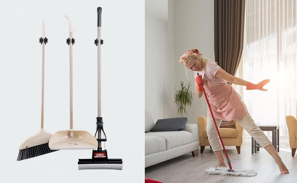 6PCS Broom and Mop Holder, Heavy Duty Garden Tool Organizer Rack Rake and Shovel Handle, Stainless Steel Mop Hanger. Wall Mounted Utility Rack with Screws, Silver.