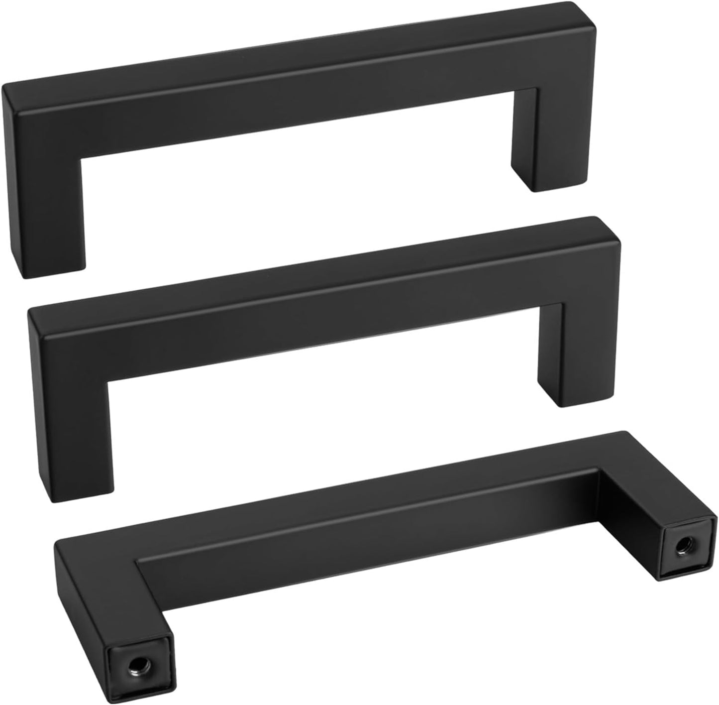 goldenwarm 100 Pack 3 3/4 Inch Black Cabinet Handles Matte Black Drawer Pulls Stainless Steel Cabinet Hardware Square Bar Modern Cabinet Handle for Kitchen Bathroom Cupboard