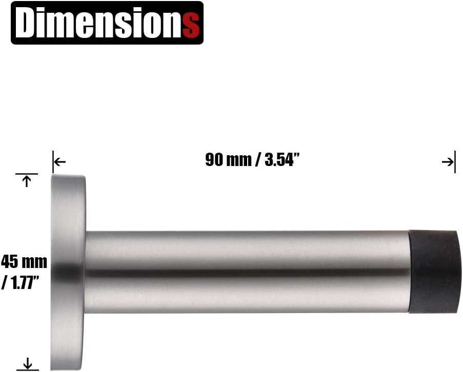 JQK Door Stopper, 304 Stainless Steel Thicken 1mm Sound Dampening Door Stop Bumper Wall Protetor 2 Pack, Brushed, DSB5-WN-P2