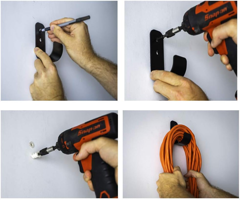 Heavy Duty Garage J Hooks - 4-Pack Wall Mount Organizer for Shop, Tools, Bike, Ladder with Installation Kits