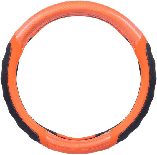 Motor Trend SW-812 Orange Ultra Sport Pebbled Leather Steering Wheel Cover with Carbon Fiber Detail-Universal Fit for Standard Sizes 14.5 to 15.5 inches Black