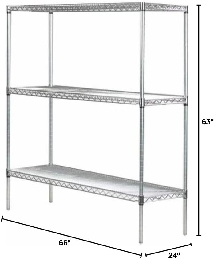 Omega 24" Deep x 66" Wide x 63" High 3 Tier Chrome Starter Shelving Unit