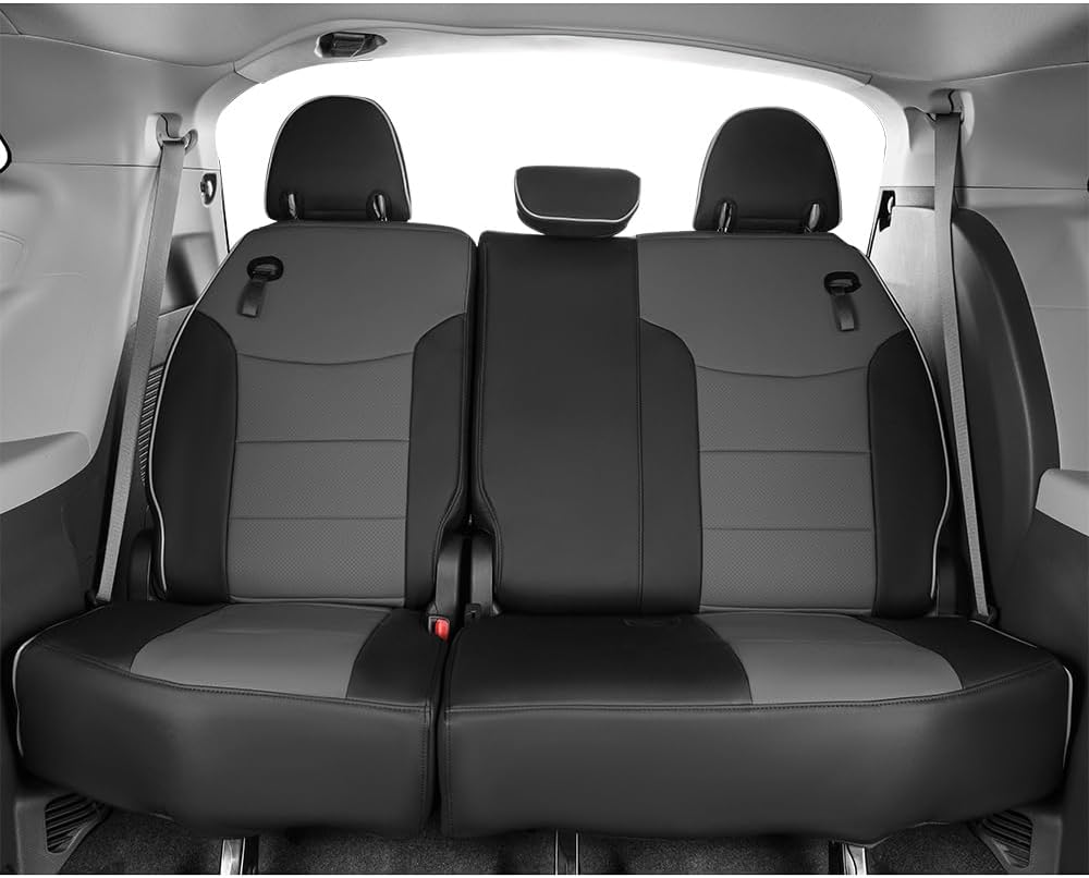 EKR Sienna Seat Covers for 2011-2020 Toyota Sienna LE,XLE, SE,XLE Premium 2nd Row 4/2/4 Split,8 Seats,Waterproof Car Seat Cover Full Set,Car Seat Protectors- Three Row,Leather (Black/Gray)