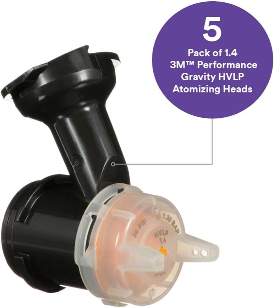 3M Performance Gravity HVLP Atomizing Head Refill Kit, 26714, Size 1.4, Orange, for use Performance Spray Gun PPS 2.0 Paint Cups, 5 Pack