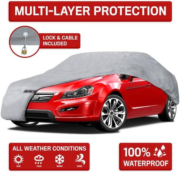 Motor Trend Breathable Lightweight Car Cover, Anti-Moisture Build-Up Water-Resistant Scratch-Resistant Travel-Friendly, Universal Fit for Cars SUVs Trucks Vans All-Weather Outdoor/Indoor, (L) 190" L